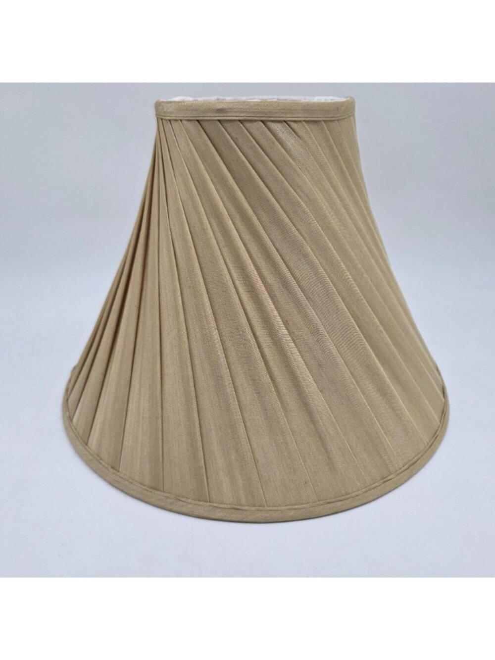 Beige Pleated Fabric Bell Lamp Shade With Gold Hardware 10" High 15" Wide - Picture 4 of 8